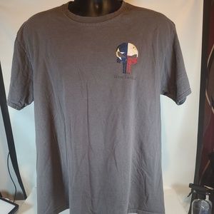 USA Flag Skull With Bullet Hole Distressed Design Men's T-Shirt Brown Large